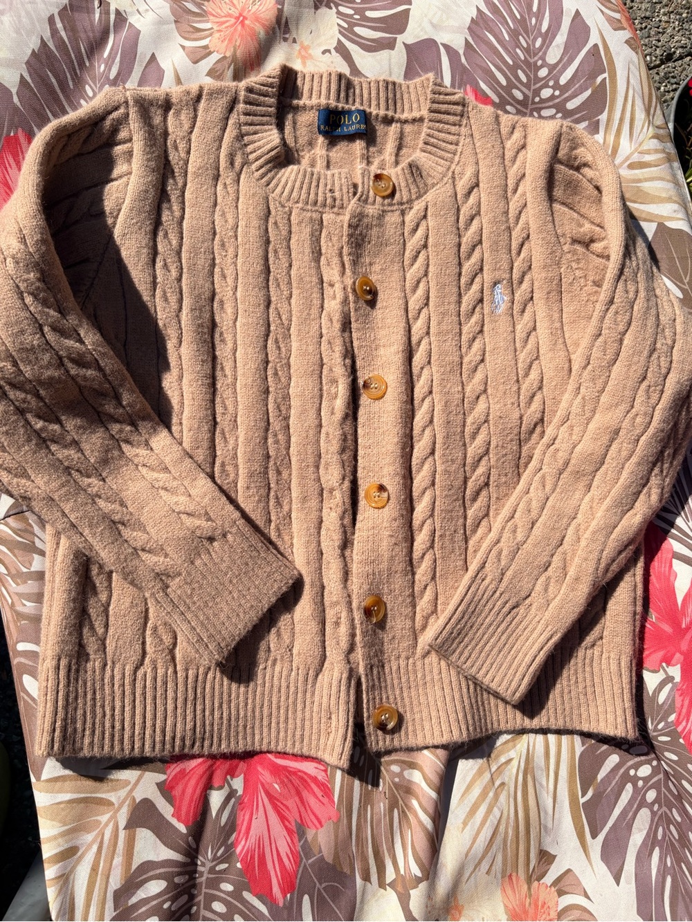 Beige Cable Knit Button-Front Cardigan size M